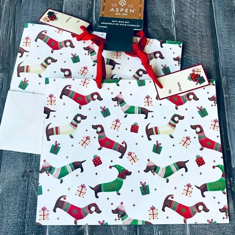 Christmas Dachshund Sweater Dog Holiday Gift Bags Set